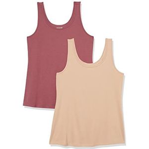 Amazon Essentials Tanktop voor dames (verkrijgbaar in grote maten), 2 stuks, beige/frambozenrood, 5x