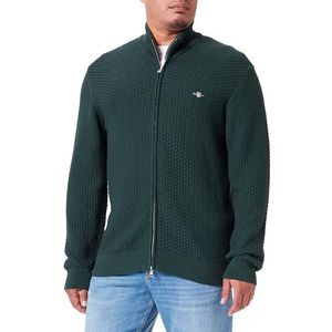 GANT Cotton Texture Zip Cardigan, Tartan Green, 3XL