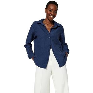 Trendyol Dameshemd met rechte lange mouwen, plus size, Donkerblauw, M