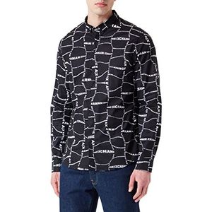 Armani Exchange Heren Cotton Stretch, Knoopsluiting, Logo Print Shirt, Black Distorted, Medium, Black Distorted, M