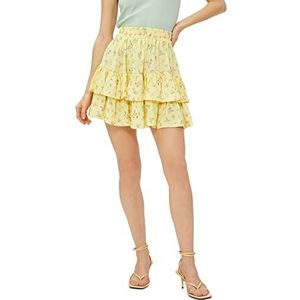 Koton Dames Tiered Floral Mini Rok, Geel ontwerp (1d6), 36