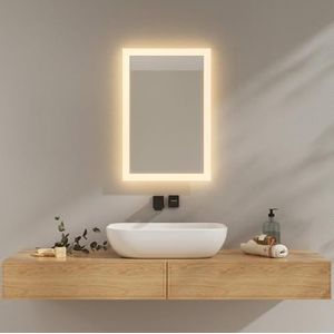 EMKE Badkamerspiegel met ledlicht, 40 x 60 cm, led-badkamerspiegel, 3000 K, warmwit, wandschakelaar, verticaal/horizontaal, explosiebestendige spiegel, IP44, energiebesparend, led-spiegel