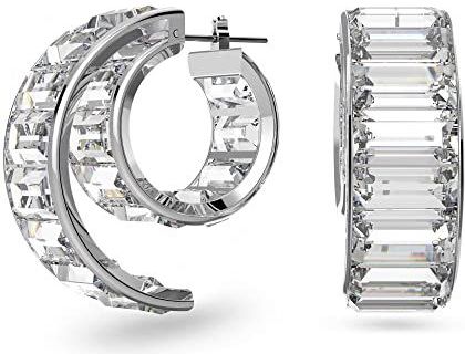Swarovski Matrix Ringoorbellen, Baguette-Slijpvorm, Wit, Rodium Toplaag