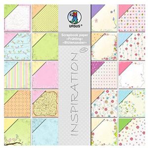 Ursus 70870099 - Scrapbook paper Block, Lente/Bloemmagie, ca. 30,5 x 30,5 cm, 190 g/m², 20 vellen, aan beide zijden bedrukt, voor- en achterkant in verschillende motieven, zuur- en ligninevrij