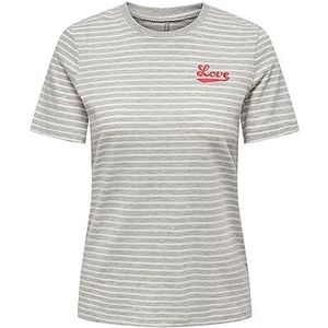 ONLY Onlweekday Reg S/S Stripe Top Box JRS T-shirt voor dames, lichtgrijs gemêleerd/print: in Love (High Risk Red), XS