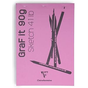 Clairefontaine GraF'it 96671C Notitieblok, 80 vellen, schetstekening, effen, verwijderbare vellen, A5, 14,8 x 21 cm, 90 g, roze omslag, 10 stuks
