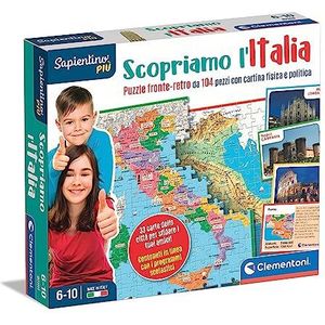 Clementoni - 16594 - Sapientino Più - Ontdek Italië Smart - Puzzel fysieke en politieke kaart Italië, educatief en geografiespel voor kinderen vanaf 6 jaar (spel in het Italiaans), Made in Italy