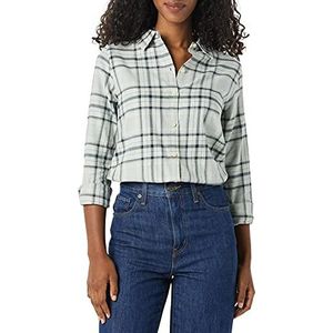 Amazon Essentials Women's Lichtgewicht geruite flanellen overhemd met klassieke pasvorm en lange mouwen, Zwart Grijs Plaid, L