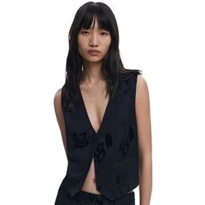 Desigual - Floral Pattern - Gilet - Zwart - Mouwloos - V-hals met Knoopsluiting