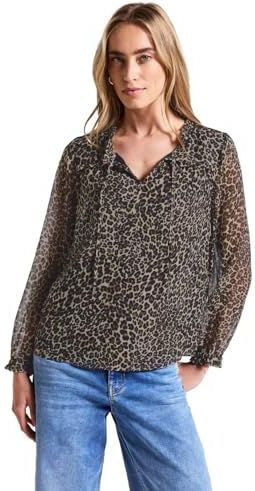 Street One Dames Chiffon blouse met ruches in Zwart, in size: 34