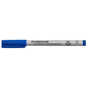 STAEDTLER Universele pen Lumocolor niet-permanent, blauw, brede wigvormige punt ca. 1,0-2,5 mm, vochtig afwasbaar, voor bijna alle oppervlakken, 10 blauwe foliestiften in kartonnen etui, 312-3