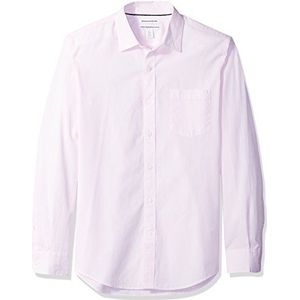 Amazon Essentials Slim-fit Poplin Shirt met lange mouwen Knop, Roze, S