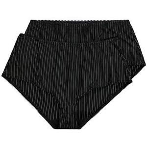 Ulla Popken Dameskleding Plus Size Curvy 2 Pack van Stretch Microfiber Slip Slipje - Pinstripe zwart 42+ 800279130, Zwart