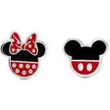 Disney Mickey en Minnie Mouse rood en zwart verzilverd emaille gevulde oorbellen EF00258SL, Eén maat, Messing, Geen edelsteen
