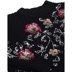 faina Dames pailletten bloem ronde hals pullover pullover sweater zwart maat XS/S, zwart, XS