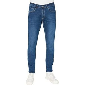 TRENDYOL Rechte slimfit jeans voor heren, normale taille, Donkerblauw, 34