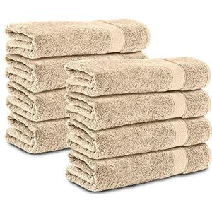 Komfortec Set van 8 handdoeken van 100% katoen, 8 handdoeken 50x100 cm set, badstof, zacht, beige