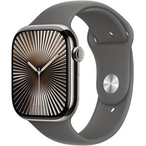 Apple Watch Series 10 (GPS + Cellular 46 mm) Smartwatch - Kast van naturel titanium - Rotsgrijs sportbandje (S/M). Conditie bijhouden, Ecg-app, always on Retina-display, waterbestendig