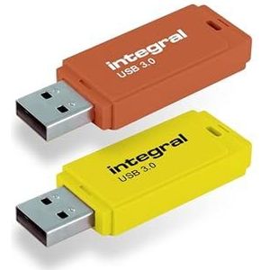 Integral Neon USB 3.0 64GB Flash Drive 2-Pack (Geel/Oranje)