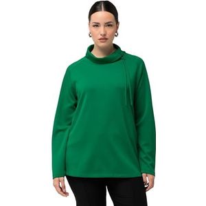 Ulla Popken Dames zachte opstaande kraag met rits sweatshirts, groen, 58-60