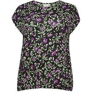 Kaffe Curve Gebloemde Blousetop KCisma Zwart/Paars/Groen