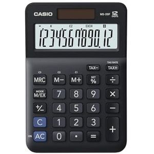 Casio Tafelrekenmachine MS-20F, 12-cijferig, belastingberekening, valutaomrekening, tekenwisseling, zonne-energie/batterijwerking