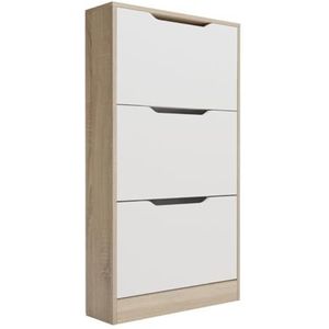 Mattfy Schoenenkast met 3 deuren, smalle schoenenkast, model Axel, kleurrijk, afmetingen: 107 cm (hoogte) x 60 cm (breedte) x 17,3 cm (bodem), praktisch en functioneel, hout, wit-cambria