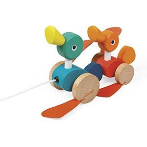 Janod - Zigolos Wooden Pull-Along Ducks - FSC Certified Pull-Along Toddler Toy - For children from the Age of 1, J08211, Multicolored