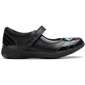 Clarks Relda Spark K. Oxford Flat, zwart leer, 0 UK, Zwart leder, 0 UK