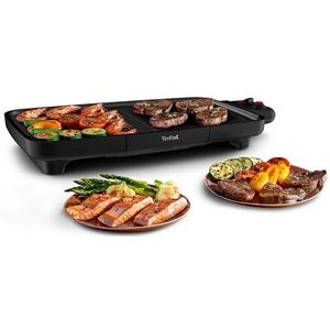 Tefal Booster CB642800 Elektrische grillplaat, 2200 W, 2 kookzones, antiaanbaklaag, instelbare thermostaat, groot grilloppervlak, vaatwasmachinebestendig, sapschaal