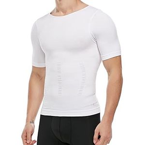 KOCLES Compressieshirt voor heren, onderhemd, afslanken, tanktop, trainingsvest, buikbuik, slanke bodyshaper, Kleur: wit., XL