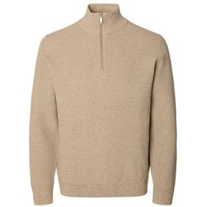 SELECTED MEN Slhross Ls Knit Structure Half Zip Noos, havermout, L