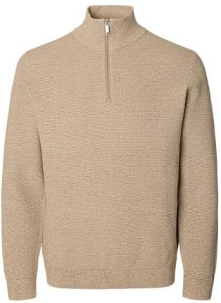 SELECTED MEN Slhross Ls Knit Structure Half Zip Noos, havermout, L