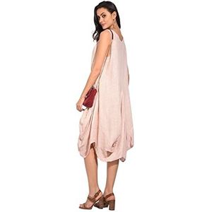 Bonateks Tuniekjurk voor dames, 100% linnen, gemaakt in Italië, tuniek met ronde hals en meerdere lagen, zwart, maat: M, Zwart, M