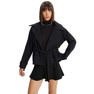 Trendyol Black Oversize Arched Woolen Case Coat Jas Vrouw, zwart, 34