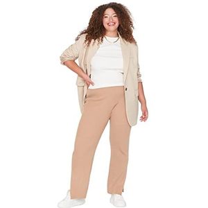 Trendyol Vrouwen Plus Size Normale Taille Rechte Been Brede Pijp Plus Size Broek, Kameel, 5XL Grote maten