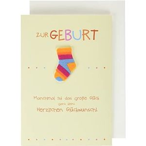 Perleberg Kaart voor geboorte in 11,6 x 16,6 cm - hoogwaardig cadeau voor de geboorte van meisjes en jongens - verjaardagskaart met sokkenmotief - geboortekaart met envelop - wenskaart