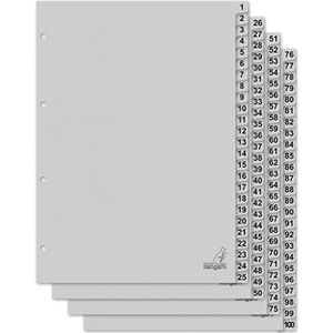 Kangaro Kartonnen tabbladen DIN A4 cijfers 1-100. 180 g/m² gerecycled grijs FSC karton - 100-delig