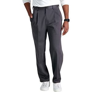 Haggar B&T Beugelvrije premium broek voor heren, klassieke pasvorm, platte voorkant, uitbreidbare taille, kaki casual broek, donkergrijs, 32W / 32L