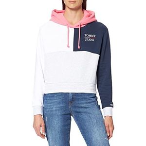 Tommy Jeans Dames Tjw Crop Colorblock Logo Hoodie Hooded Sweatshirt, Zilvergrijs Htr/Multi, M
