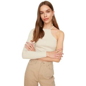 Trendyol Vrouwen Regelmatige Asymmetrische Asymmetrische Kraag Geweven Blouse, Ecru, L