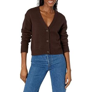 Amazon Essentials Dames Relaxed Fit V-hals Cropped Cardigan, Espresso, X-Small