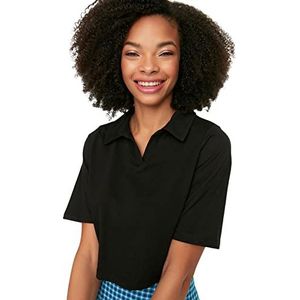 TRENDYOL Dames Dames Polo Neck Knit Regular Fit Basic gebreid T-shirt met rolkraag, zwart, XS