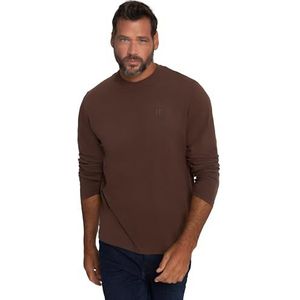 JP 1880 Heren grote maten Menswear L-8XL tot 8XL, shirt met lange mouwen, sweatshirt met geborduurd logo, basic, ronde hals, regular fit, katoen 702559, bruin (espresso), 3XL