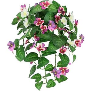 Flair Flower, Kunstzijde bloeiende hanglamp bloemen ranken hanger potplant hangende zijden bloemen balkon terras kunstplanten kunstplanten bloemen kunstbloemen, wit/roze, 34 x 30 x 26 cm