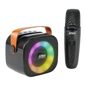 Party Light & Sound - KARAKID10 - Draagbare karaoke luidspreker op batterijen met 1 draadloze microfoon, stemverwisselaar - Bluetooth - Verlicht - Zwart