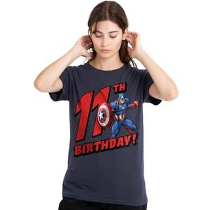 CAPTAIN AMERICA Verjaardag 11 dames T-shirt, diep marineblauw, klein, Diepe marine, S