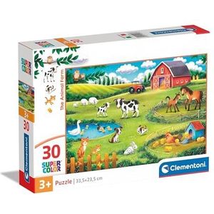 Clementoni - Supercolor The Farm-30 stukjes kinderen 3 jaar, puzzel dieren, afbeelding, Made in Italy, meerkleurig, 20286