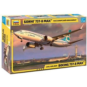 ZVEZDA 500787026-1:144 Boeing 737-8 MAX, modelbouw, bouwpakket, staande modelbouw, hobby, knutselen, plastic bouwset, ongelakt, medium