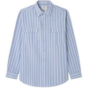 Springfield Classic Oxford Stripes met Pocket Shirt, blauw, XS voor heren